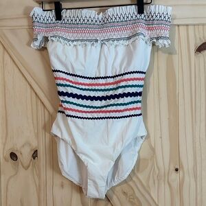 Red Carter White Swimsuit with Multicolor Accents